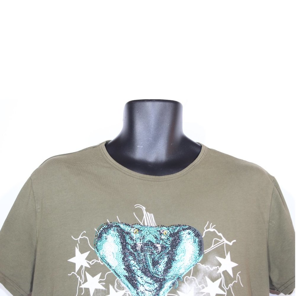 Xray Snake T-Shirt Large Green Khaki Cobra Graphic Print Diamantes Mens - Picture 3 of 7